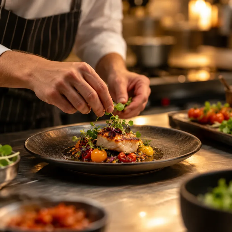 AI-generated concept: food preparation in a restaurant kitchen.